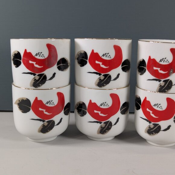 Set of 6 Hot Pepper pattern teacups, made in Japan - Picture 3 of 9